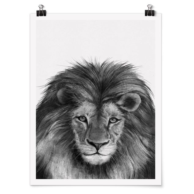 Plakater kunsttryk Illustration Lion Monochrome Painting