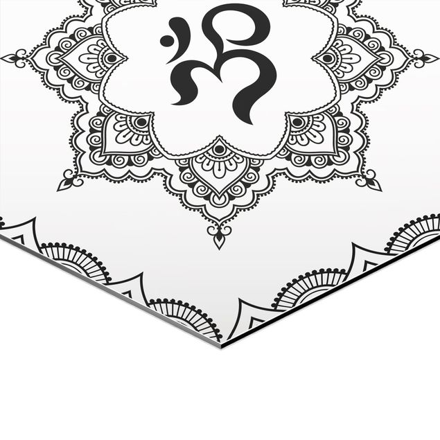 Sekskantede billeder Hamsa Hand Lotus OM Illustration Set Black And White