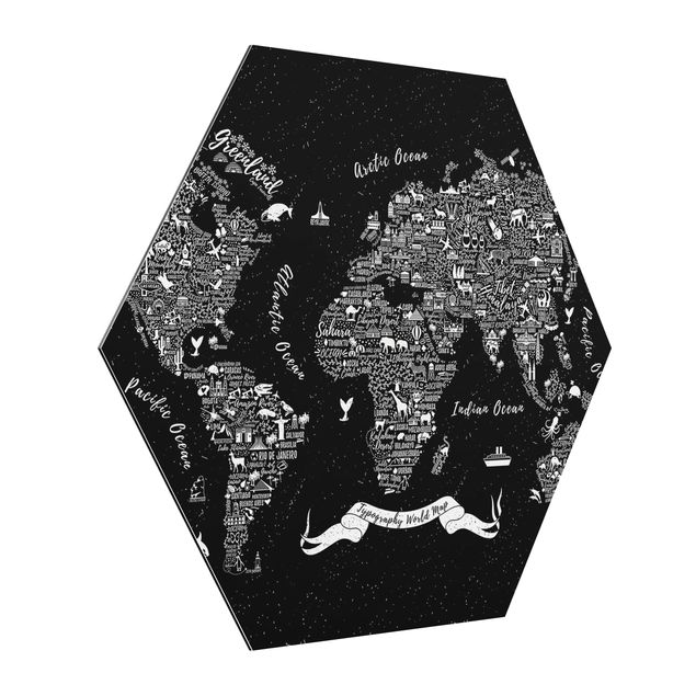Billeder moderne Typography World Map Black