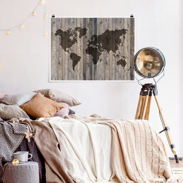 Plakater verdenskort Wood World Map