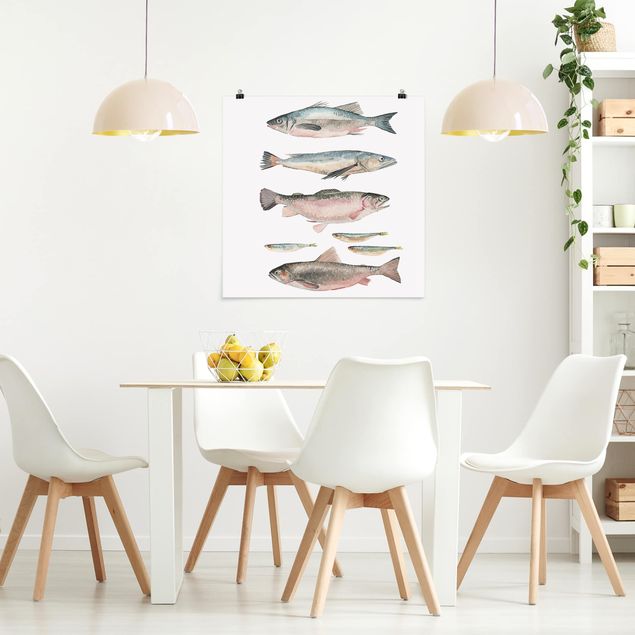 køkken dekorationer Seven Fish In Watercolour I