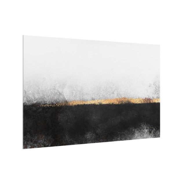 Stænkplader glas Abstract Golden Horizon Black And White
