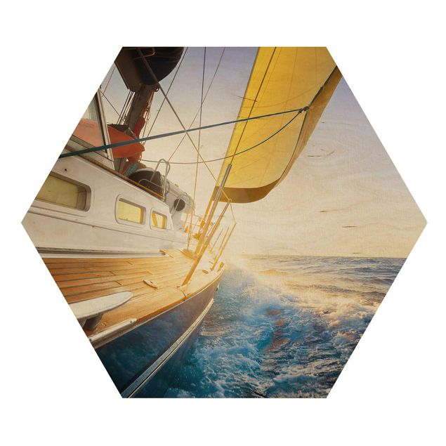 Sekskantede billeder Sailboat On Blue Ocean In Sunshine
