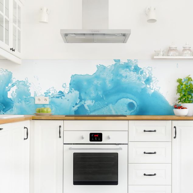 Stænkplader glas Wave Watercolour Turquoise l