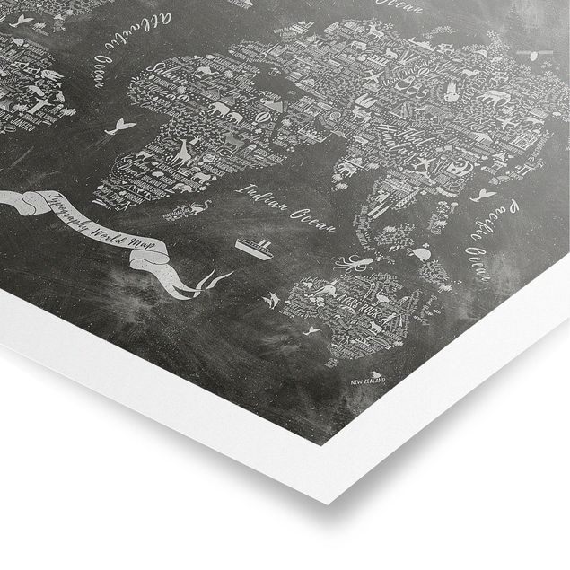 Billeder sort og hvid Chalk Typography World Map