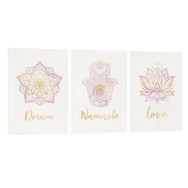 Billeder på lærred ordsprog Mandala Namaste Lotus Set Gold Light Pink