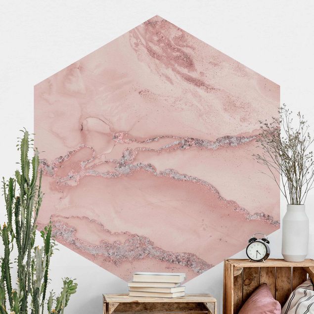 Marmor tapet Colour Experiments Marble Light Pink And Glitter