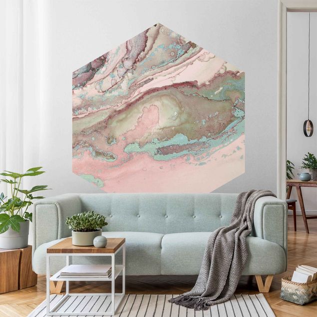 Tapet roser Colour Experiments Marble Light Pink And Turquoise