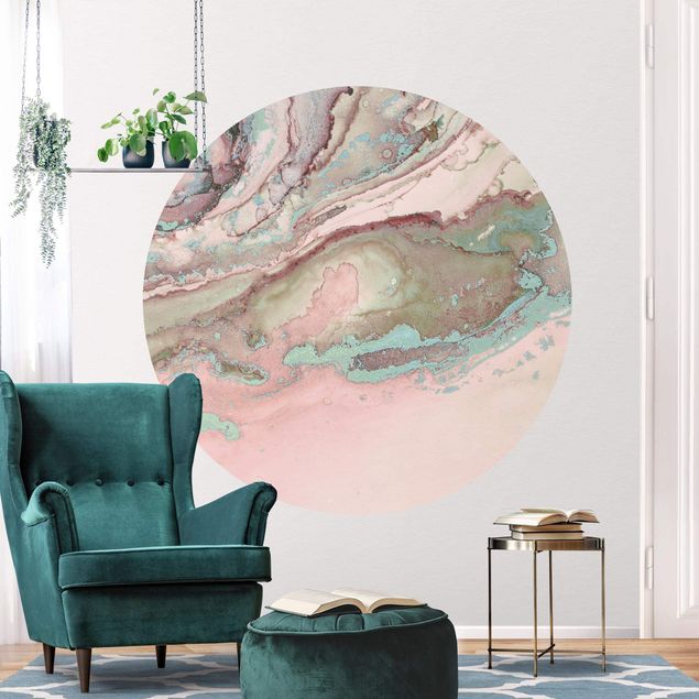 Tapet roser Colour Experiments Marble Light Pink And Turquoise