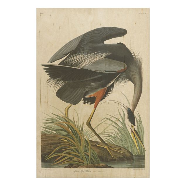 Prints på træ vintage Vintage Board Blue Heron
