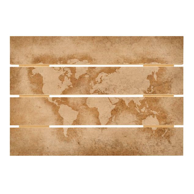 Prints på træ Antique World Map