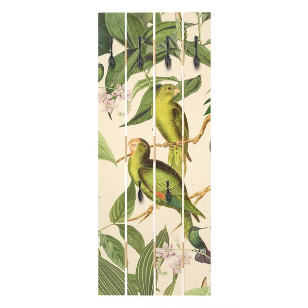 Knagerækker grøn Vintage Collage - Parrots In The Jungle