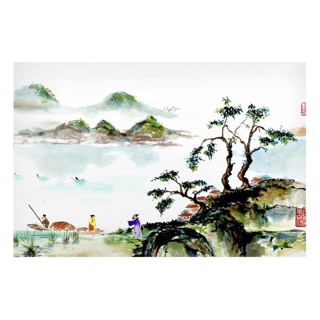 Billeder bjerge Japanese Watercolour Drawing Lake And Mountains