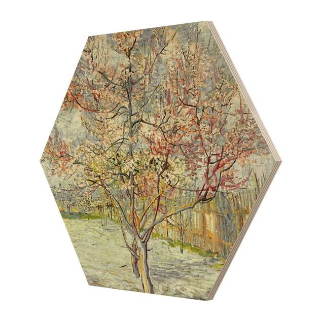 Prints på træ landskaber Vincent van Gogh - Flowering Peach Trees