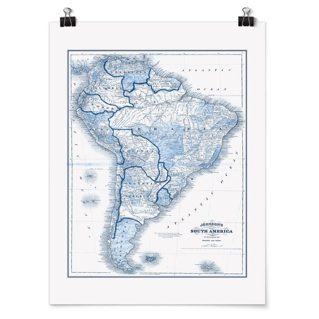 Billeder moderne Map In Blue Tones - South America