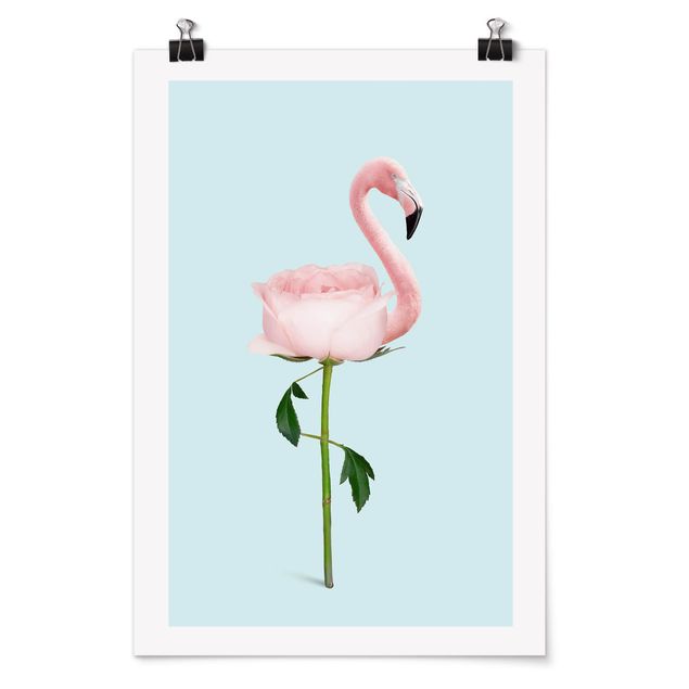 Plakater kunsttryk Flamingo With Rose