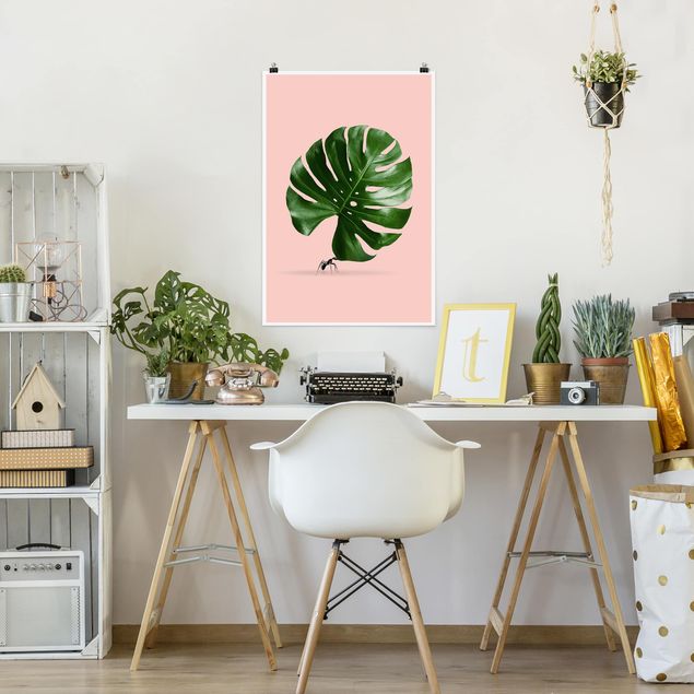 Plakater blomster Ant With Monstera Leaf