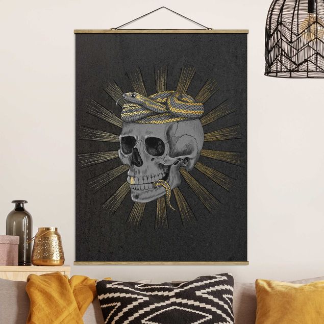 køkken dekorationer Illustration Skull And Snake Black Gold