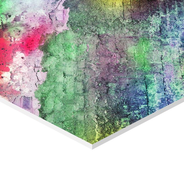 Sekskantede billeder Colourful Sprayed Old Brick Wall
