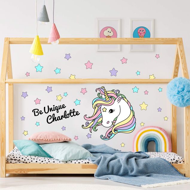 Wallstickers dyr Unicorn Illustration Pastel Stars