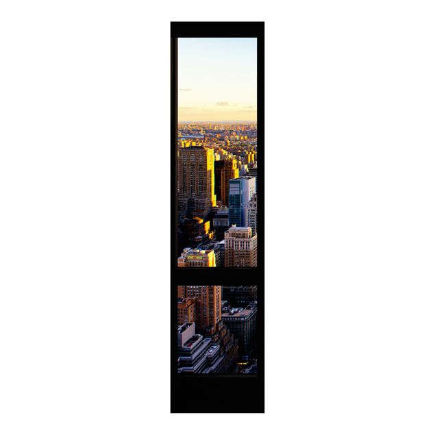 Panelgardiner arkitektur og skyline Window View At Night Over New York