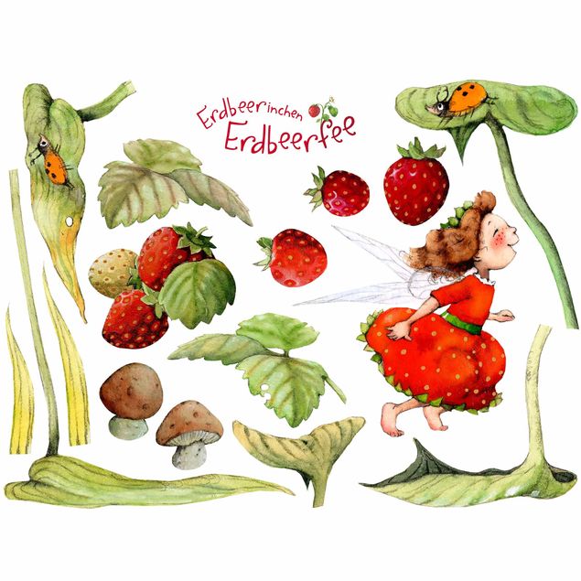 Vinduesklistermærker dyr Little Strawberry Strawberry Fairy - Leaves And Strawberries
