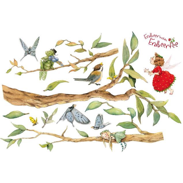 Vinduesklistermærker dyr Little Strawberry Strawberry Fairy - With Tree Fairy And Heupferd