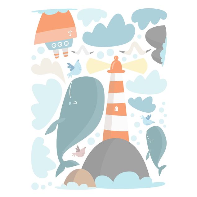 Vinduesklistermærker dyr Lighthouse And Whales