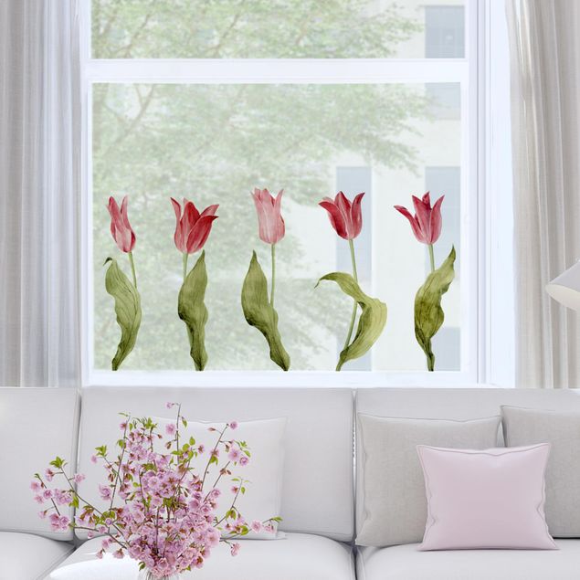 Vinduesklistermærker blomster Red Tulips Watercolour