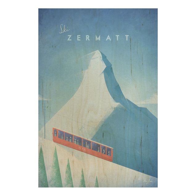 Prints på træ landskaber Travel Poster - Zermatt