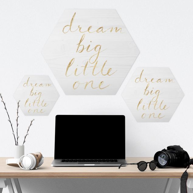 Hexagon Bild Forex - Holzwand weiß - Dream big