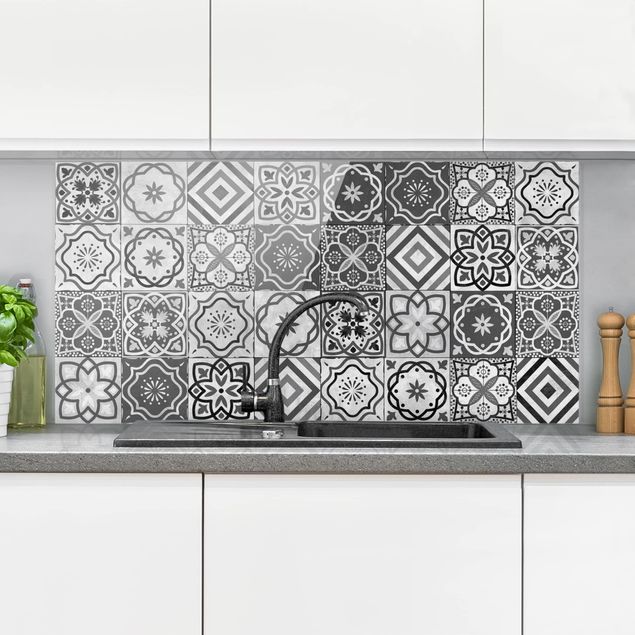 køkken dekorationer Mediterranean Tile Pattern Grayscale