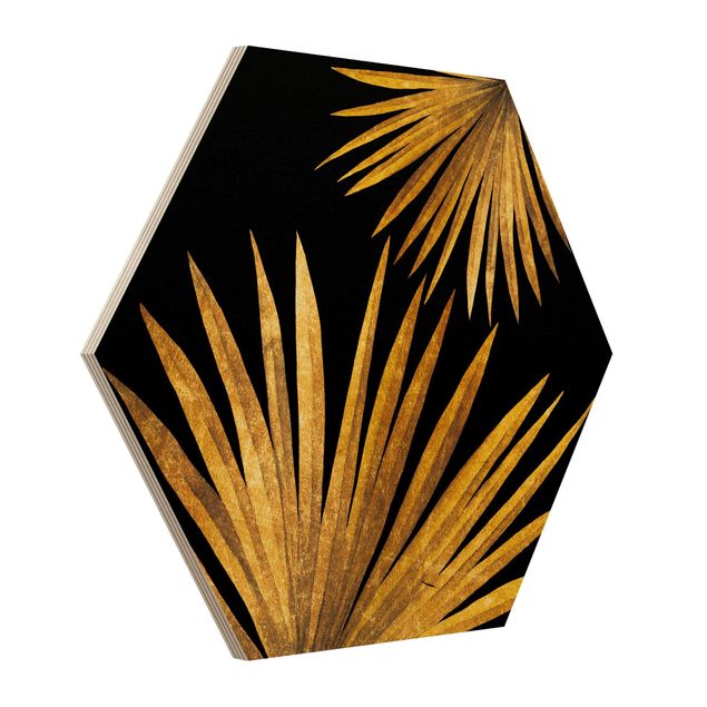 Sekskantede billeder Gold - Palm Leaf On Black