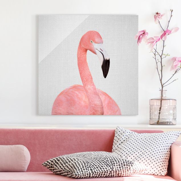 Glasbilleder sort og hvid Flamingo Fabian