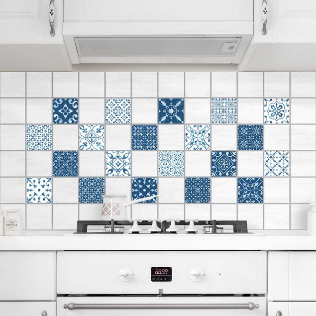 Flise klistermærker Multicolour Pattern Blue White
