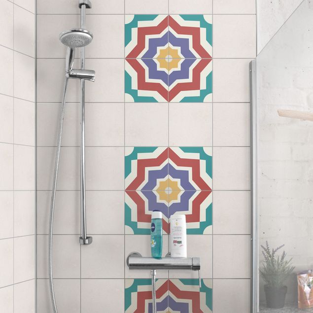Flise klistermærker farvet 4 Moroccan tiles star pattern