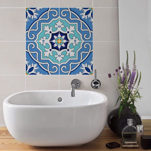 Flise klistermærker mønstre Tile Sticker Set - Mediterranean tiles mirror blue