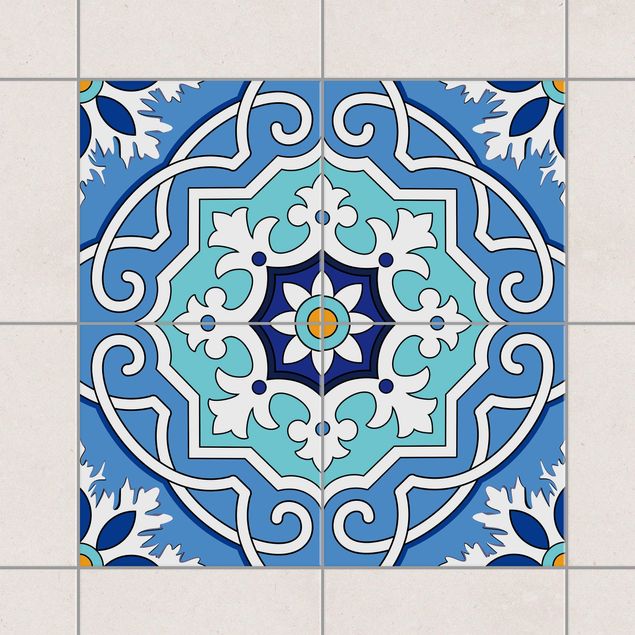 køkken dekorationer Tile Sticker Set - Mediterranean tiles mirror blue