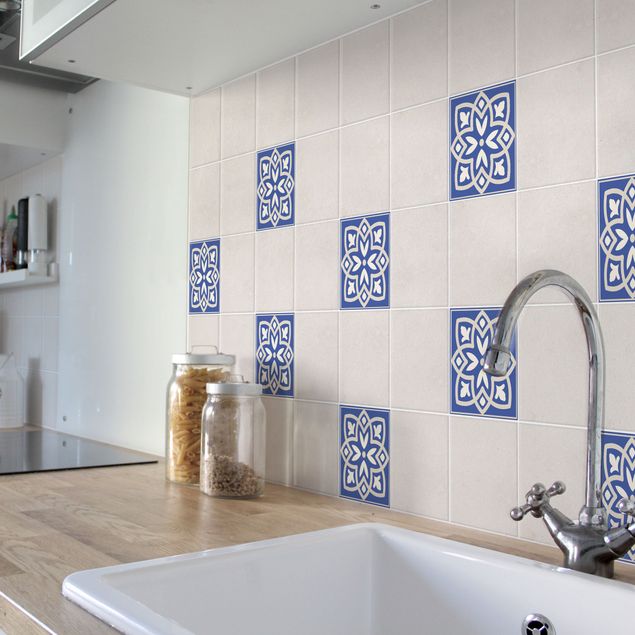 Flise klistermærker mosaik Portuguese tile with blue flower