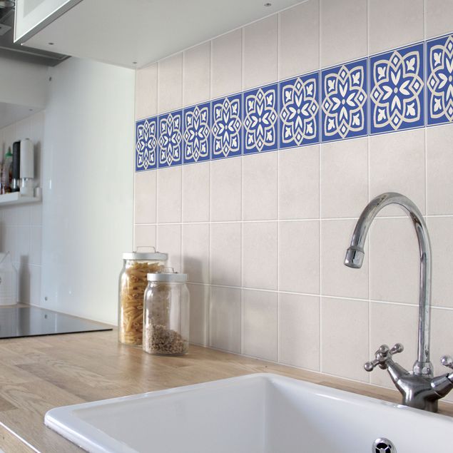 Flise klistermærker farvet Portuguese tile with blue flower
