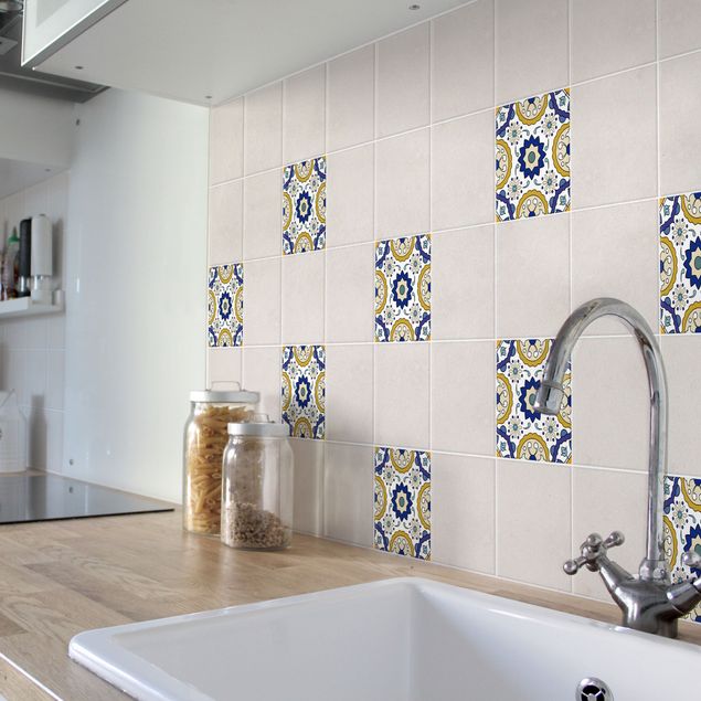 Flise klistermærker farvet Portuguese tile panel from 4 Azulejo tiles