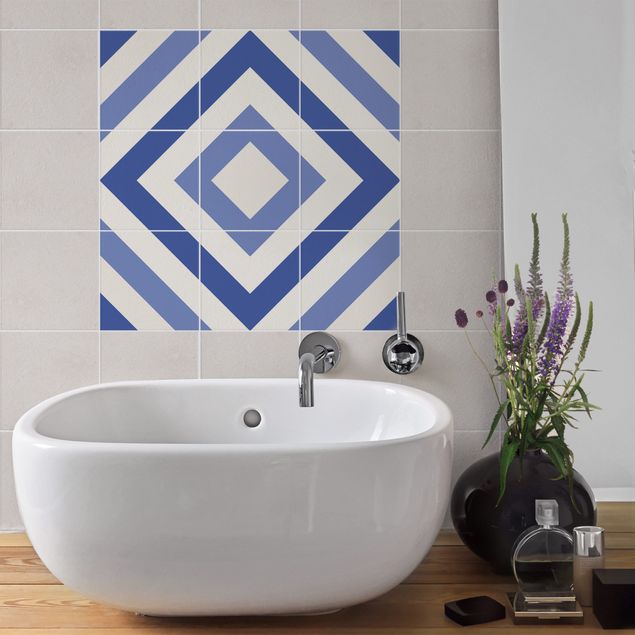 Flise klistermærker mønstre Tile Sticker Set - Moroccan tiles check blue white