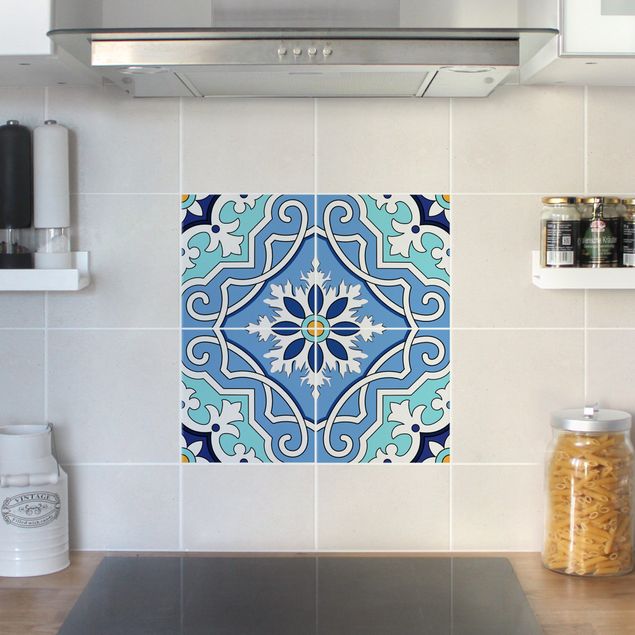 Flise klistermærker farvet Spanish tile pattern of 4 tiles turquoise