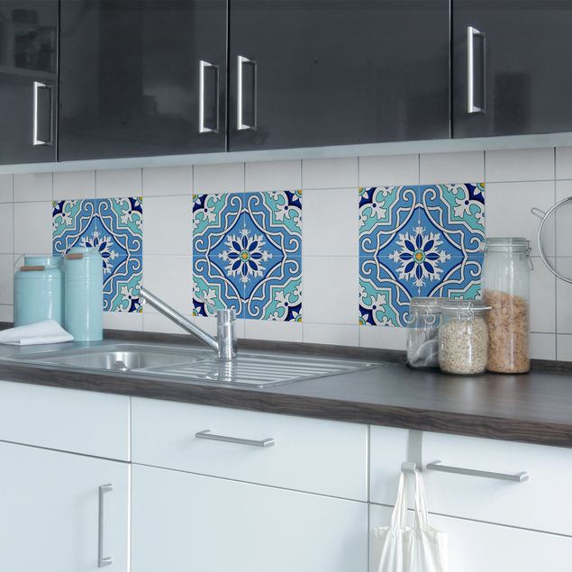 Flise klistermærker Spanish tile pattern of 4 tiles turquoise