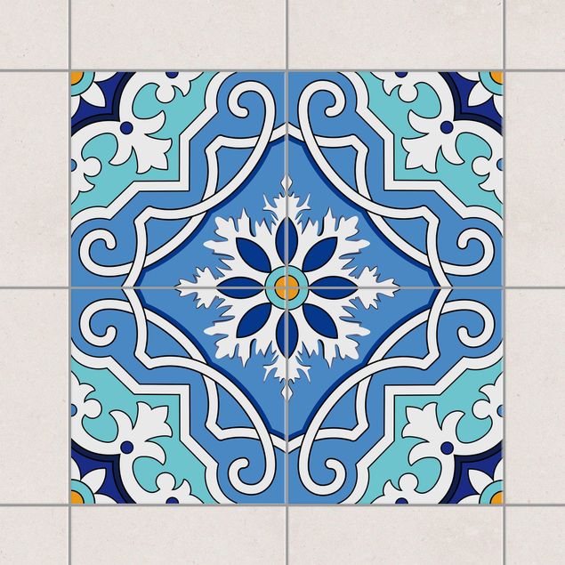 køkken dekorationer Spanish tile pattern of 4 tiles turquoise
