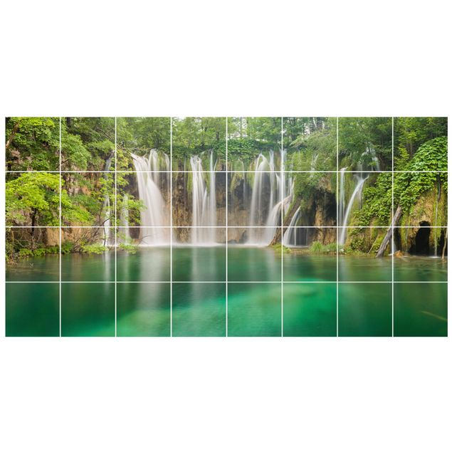 Flise klistermærker grøn Waterfall Plitvice Lakes