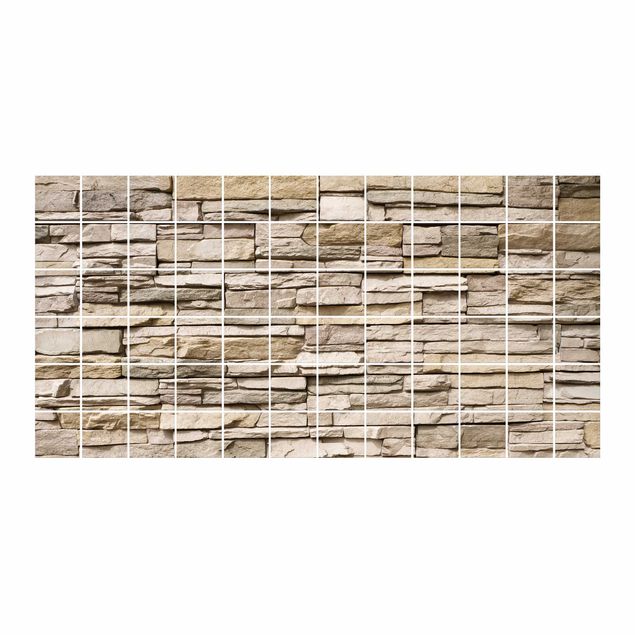 Flise klistermærker stenlook Asian Stonewall - Stone Wall From Large Light Coloured Stones