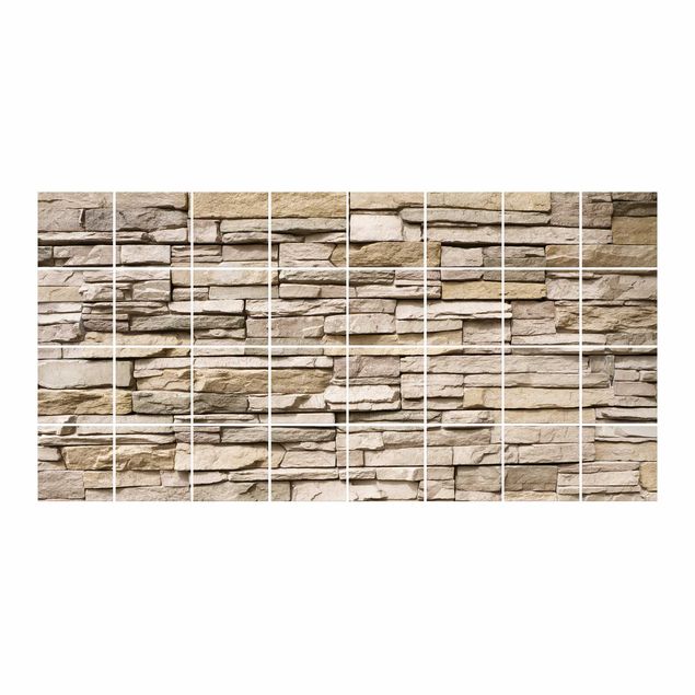 Flise klistermærker Asian Stonewall - Stone Wall From Large Light Coloured Stones