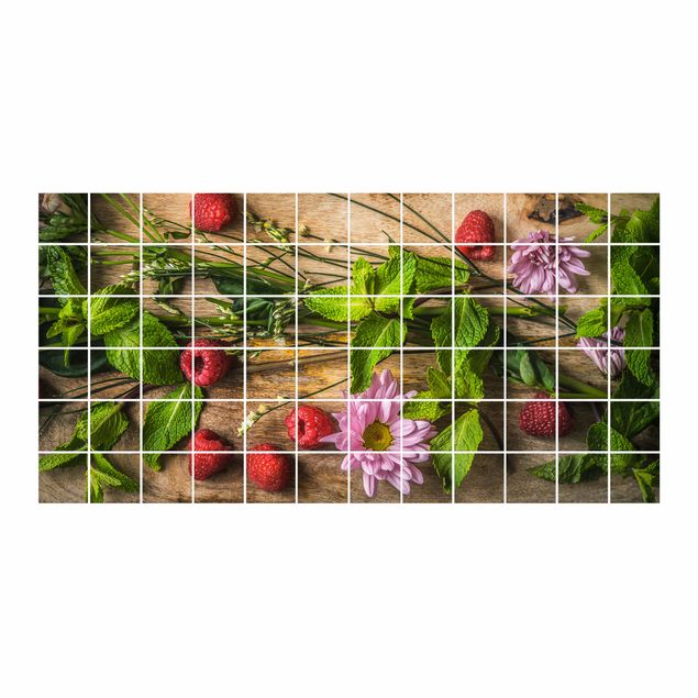 Flise klistermærker grøn Flowers Raspberries Mint