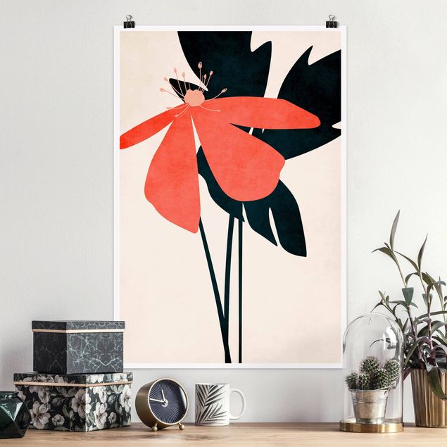 Plakater blomster Floral Beauty Pink And Blue